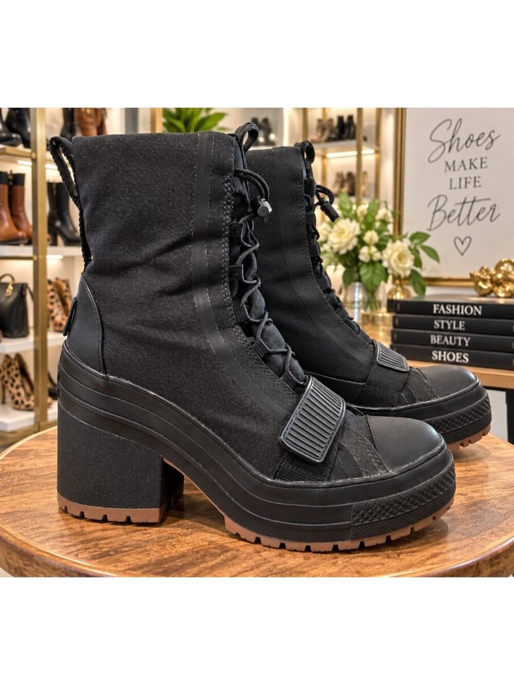 Converse Chuck Taylor All Star GR82 All Black Stylist Platform Boot Heel US 8.5